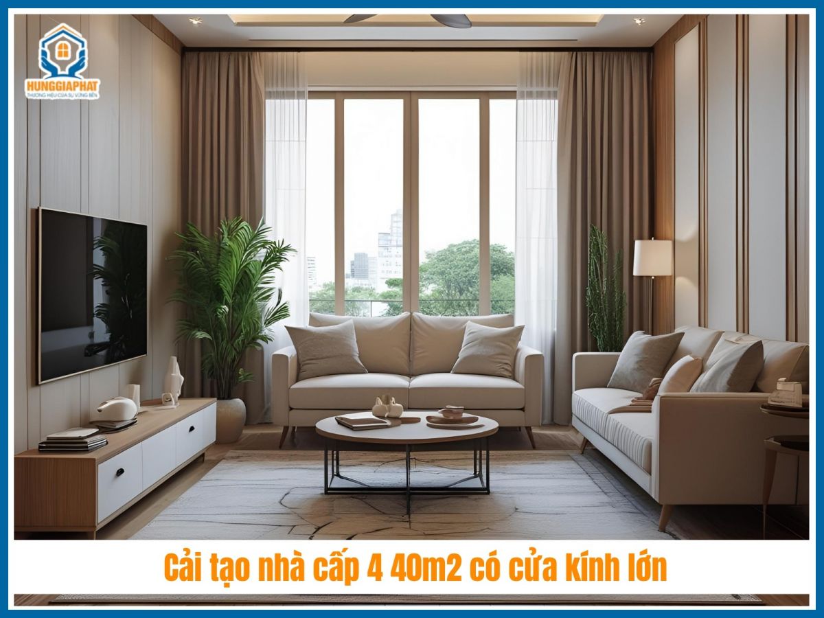 Thiết kế cải tạo nhà cấp 4 40m2 có cửa kính lớn