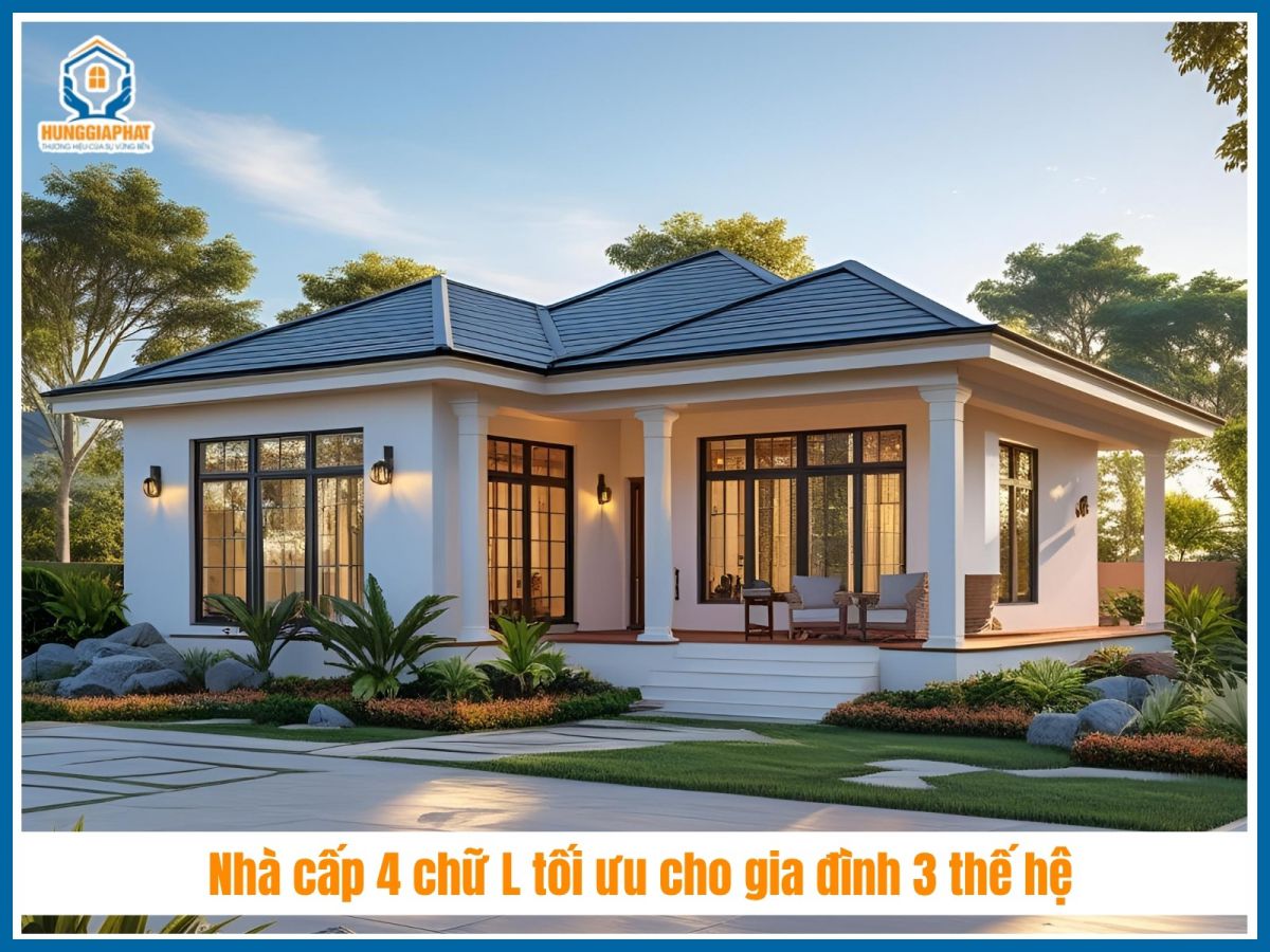 Nhà cấp 4 chữ L tối ưu cho gia đình 3 thế hệ