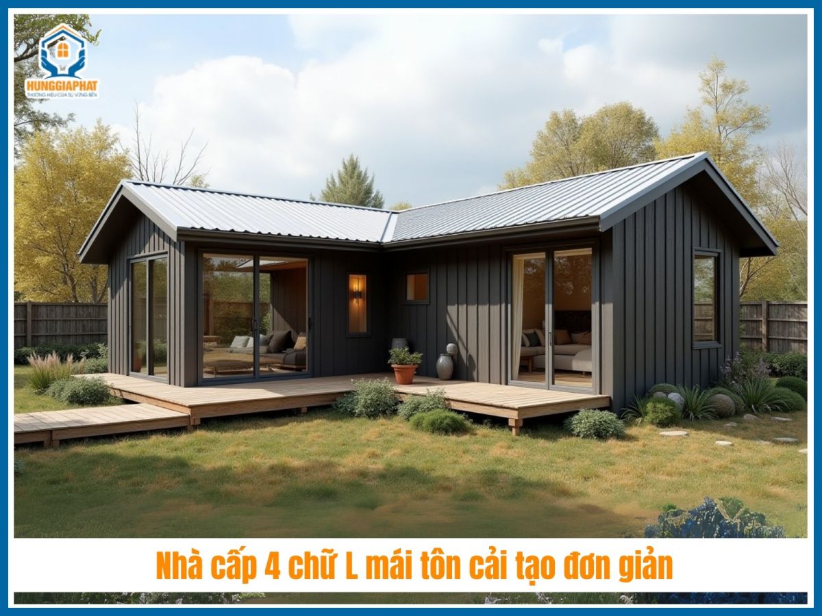 Nhà cấp 4 chữ L mái tôn cải tạo đơn giản