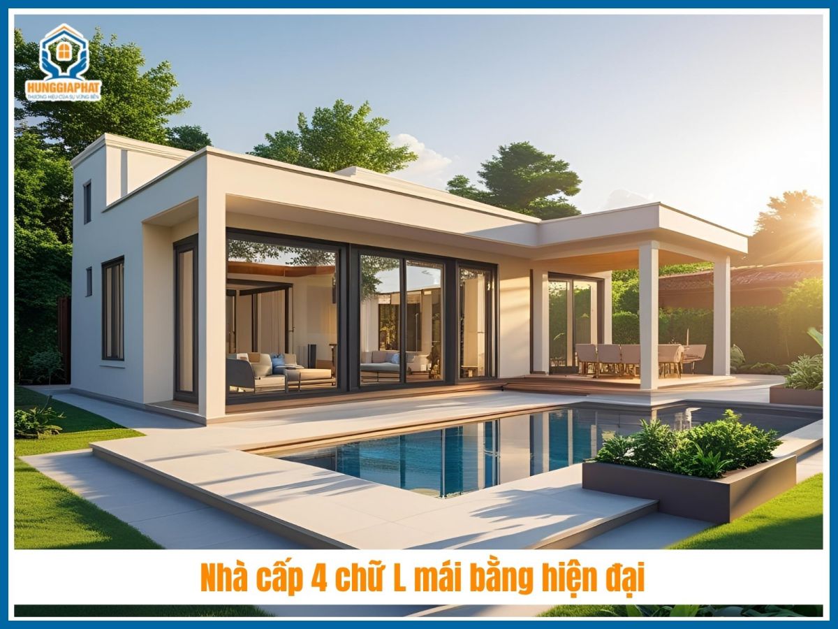 Nhà cấp 4 chữ L mái bằng hiện đại