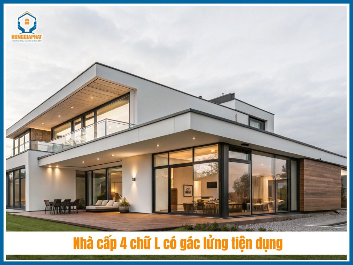 Nhà cấp 4 chữ L có gác lửng tiện dụng
