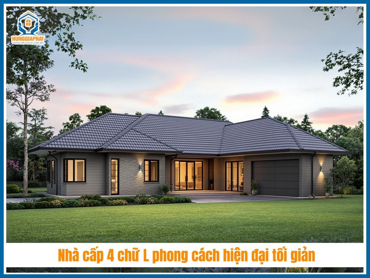 Nhà cấp 4 chữ L phong cách hiện đại tối giản