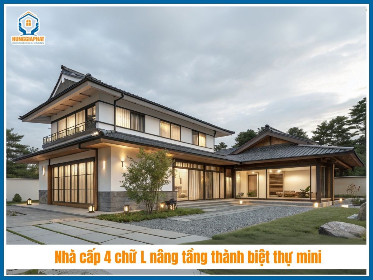 Nhà cấp 4 chữ L nâng tầng thành biệt thự mini